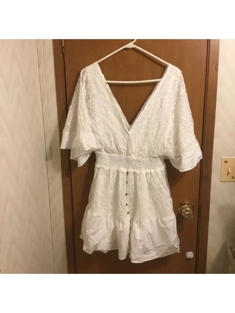 Casual Lace Patchwork Batwing Sleeve V Neck Fashion Summer Loose Dress L - Picture 6 of 7
